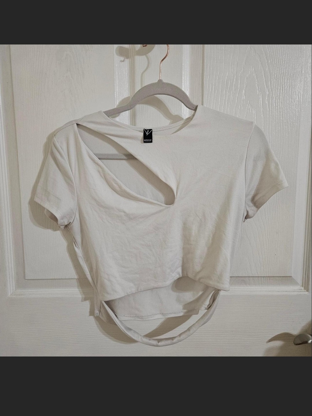 Windsor White Asymmetric Cutout Crop Tee
